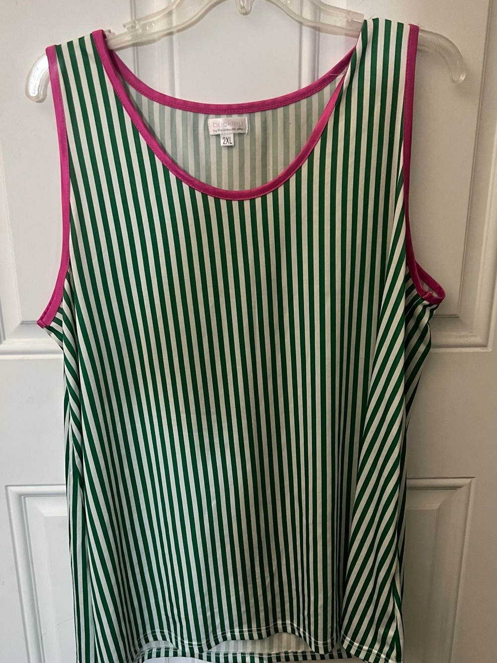 SET-Green and White Striped Tank with Pink Trim with Matching Shorts
